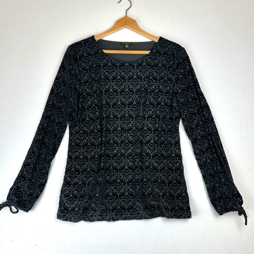 Talbots Velvet Burnout Blouse‎ with Tie Sleeve Whimsigoth